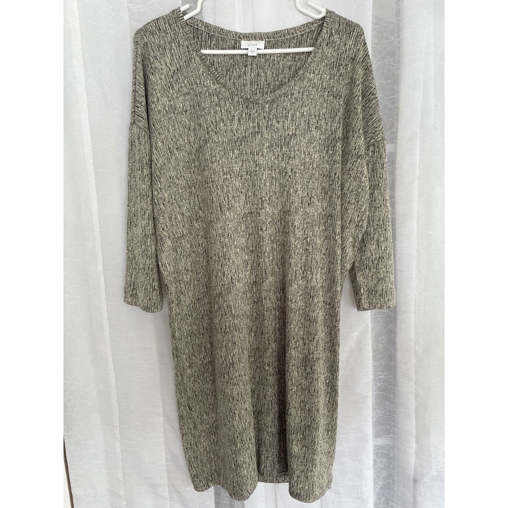 Pure Jill J. Jill Grey Space-Dye Linen Blend V-Neck 3/4 Sleeve Dress Womens M